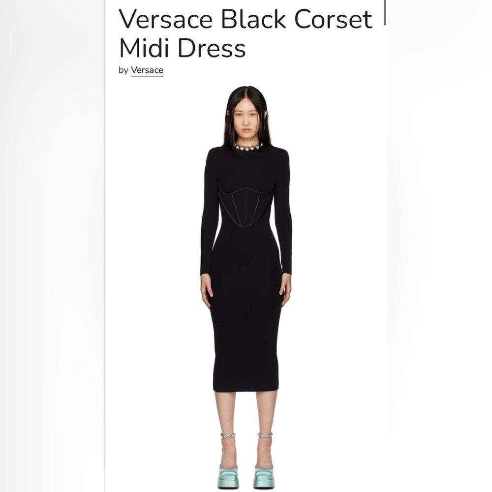 Versace Black Corset Waist Long Sleeve Bodycon Midi Dress IT 40 (US 4 - Picture 5 of 16